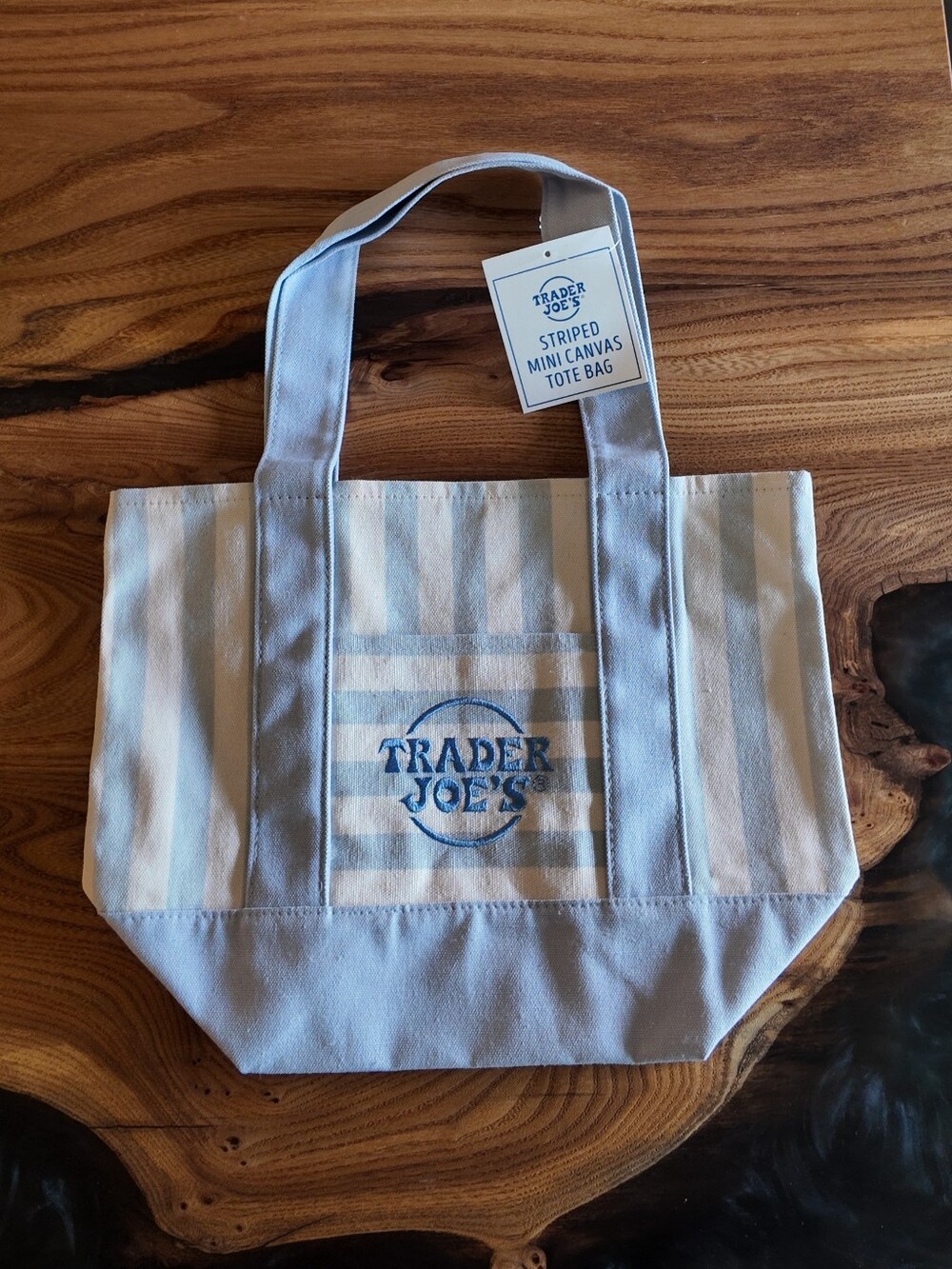 Trader Joe's Striped Mini Canvas Tote Bags/ Blue
